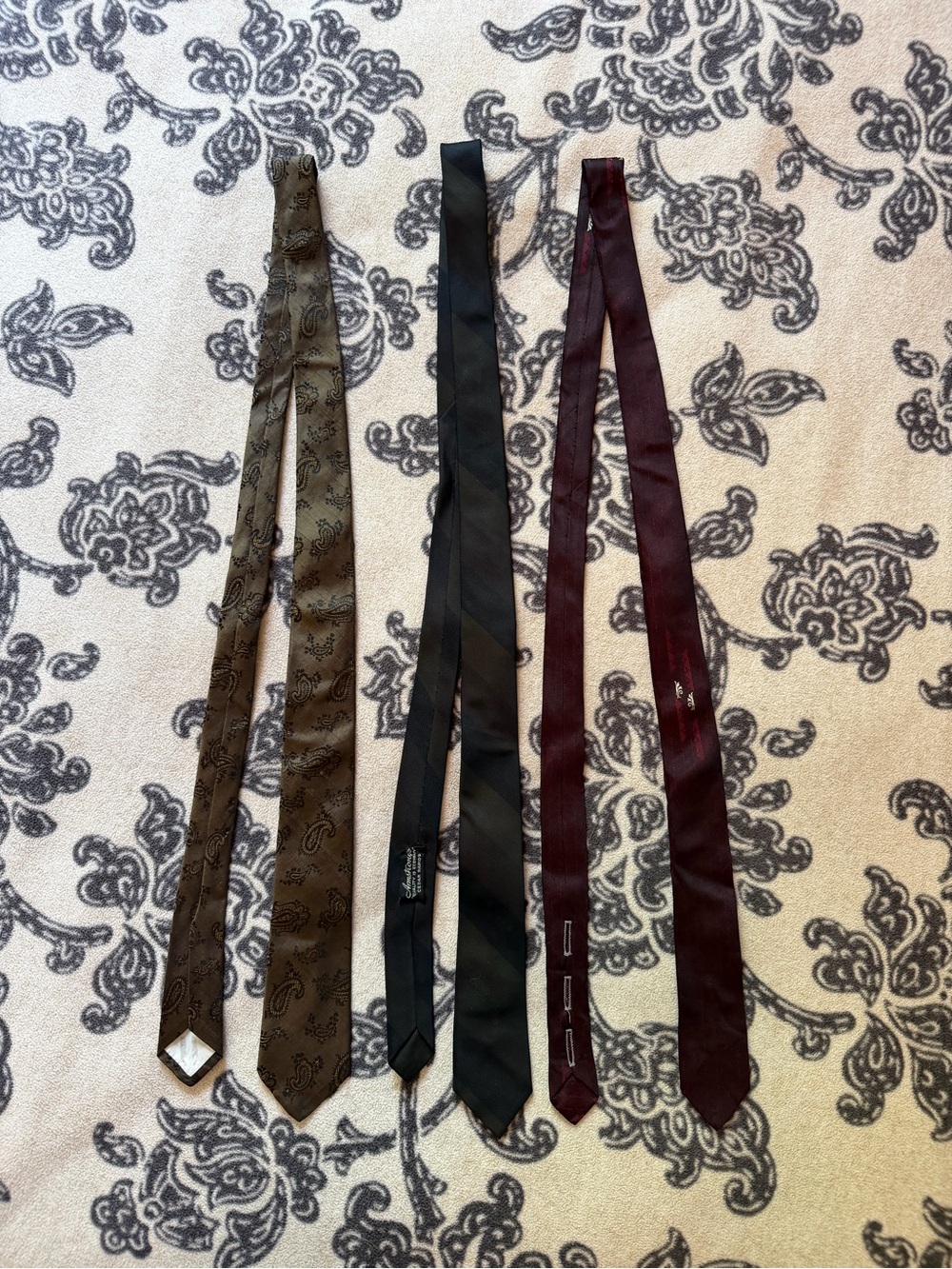 Set of Men's Silk Ties in Brown, Stripes, and Burgundy